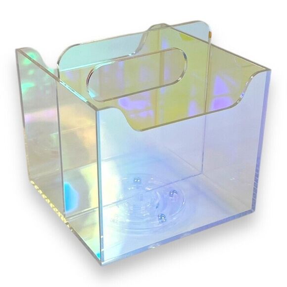 Clear Iridescent Rotating Desk Organizer Pen, Brush, Makeup, Remote Holder 5x5" - Picture 6 of 16